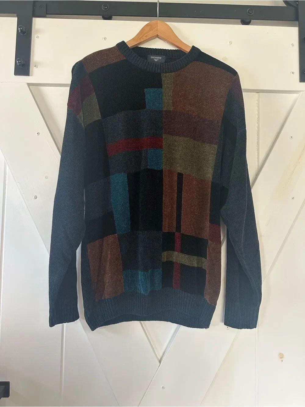 Dockers Men's Sweater Multicolor‎ Long Sleeve Knit Pullover Colorblock 90s